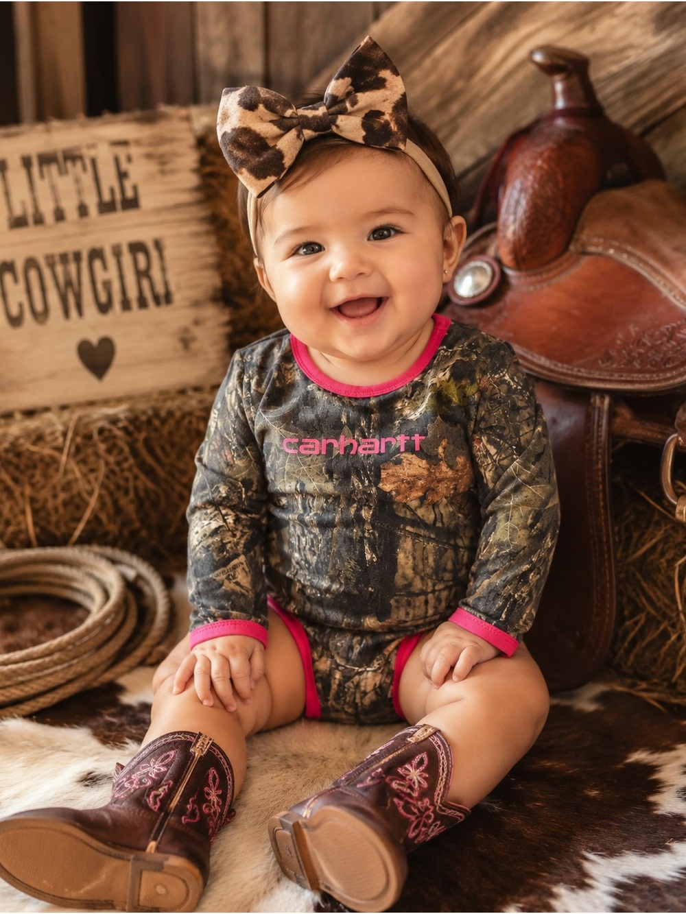 Carhartt Camo Baby Onesie with Pink Accents